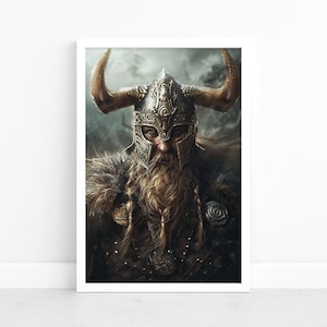 Odin&#39;s Legacy: Vintage Viking Portrait Poster | Rustic Norse Warrior Art | Nordic Home Decor | Wall Art | Scandinavian Heritage