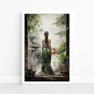 Timeless Geisha Elegance: Japanese Watercolor Poster | Geisha Wall Art Print | Captivating Geisha Art | Elegant Geisha Wall Decor