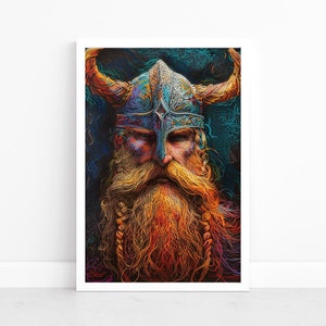 Viking Art Print | Rustic Norse Warrior Portrait | Nordic Home Decor | Viking Poster Wall Art | Scandinavian Heritage