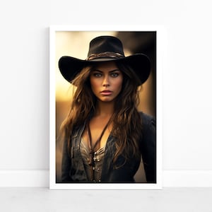 Cowgirl Allure: plakat Western Beauty | Frontier Charm | Western Art Prints | Southern Style | Ilustracja portretowa