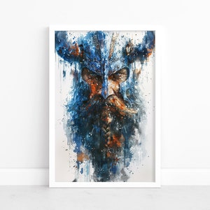 Viking Watercolor Art Print | Rustic Norse Warrior Portrait | Nordic Home Decor | Wall Art | Viking Poster | Scandinavian Heritage