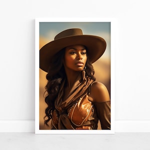 Plakat Cowgirl Radiance: Elegancja na Dzikim Zachodzie | Frontier Grace | Western Art Prints | Southern Style | Ilustracja portretowa