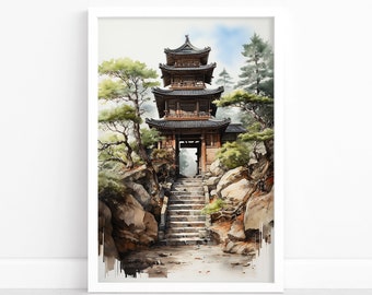 Tranquil Japanese Vista: Japanese Landscape Poster | Japan Wall Art Print | Watercolor Japanese Scene | Captivating Japan Print