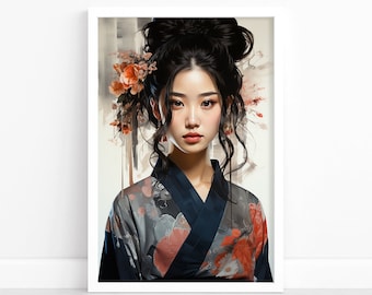 Elegant Geisha Charm: Vintage Japanese Watercolor Poster | Geisha Wall Art |  Timeless Geisha Poster | Captivating Geisha Wall Decor