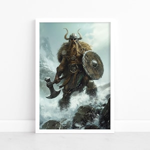 Vintage Viking Art Print | Rustic Norse Warrior Portrait | Nordic Home Decor | Wall Art | Scandinavian Illustration | Viking Poster