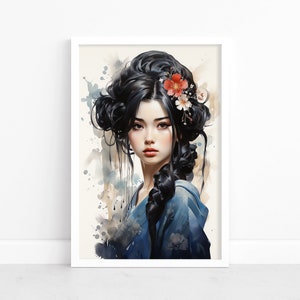 Graceful Geisha: Japanese Watercolor Art Poster | Vintage Geisha Decor | Geisha Wall Art | Timeless Geisha Poster | Geisha Wall Decor