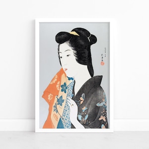 Vintage Poster by Goyō Hashiguchi - Japanese Art Print | Woman Holding a Hand Towel | Wall Art | Japanese Poster | Japan Wall Art Print