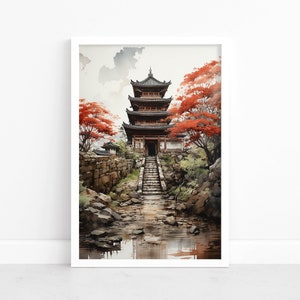 Tranquil Japanese Horizons: Japanese Landscape Poster | Japan Wall Art Print | Watercolor Japanese Scenic View | Captivating Japanese Print