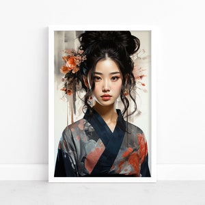 Elegant Geisha Charm: Vintage Japanese Watercolor Poster | Geisha Wall Art |  Timeless Geisha Poster | Captivating Geisha Wall Decor