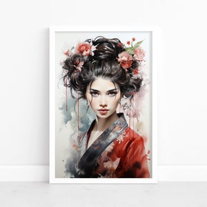 Captivating Geisha: Japanese Watercolor Print | Vintage Geisha Decor | Geisha Wall Art | Elegant Geisha Poster | Timeless Geisha Wall Decor