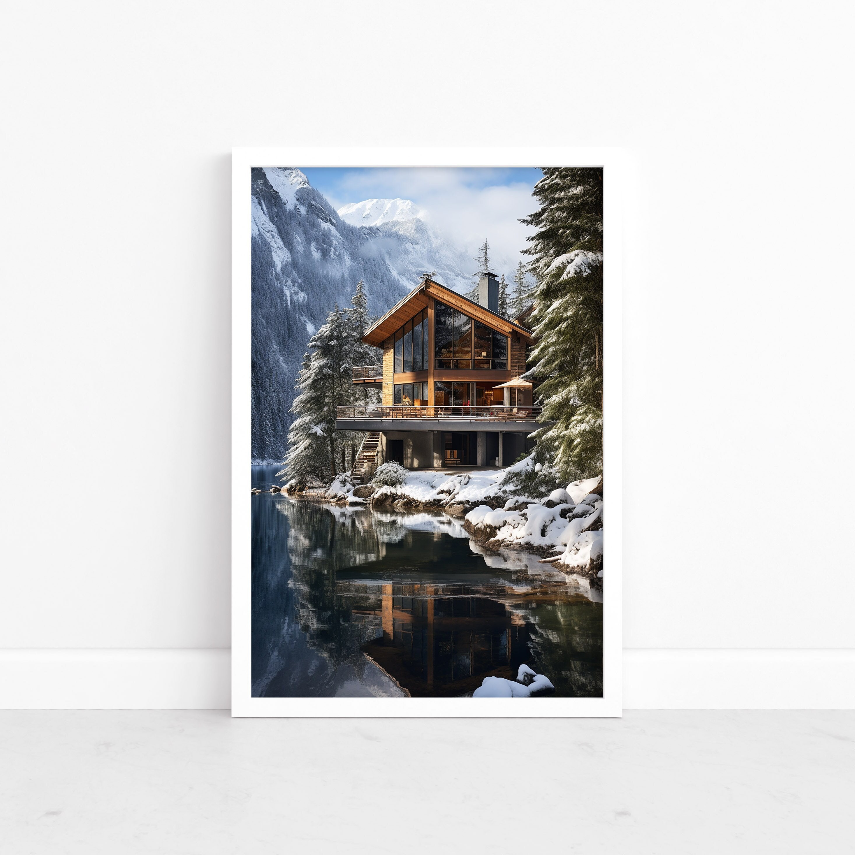 Mountain Cabin Poster | Landscape Wall Art | Travel Poster | Nature ...