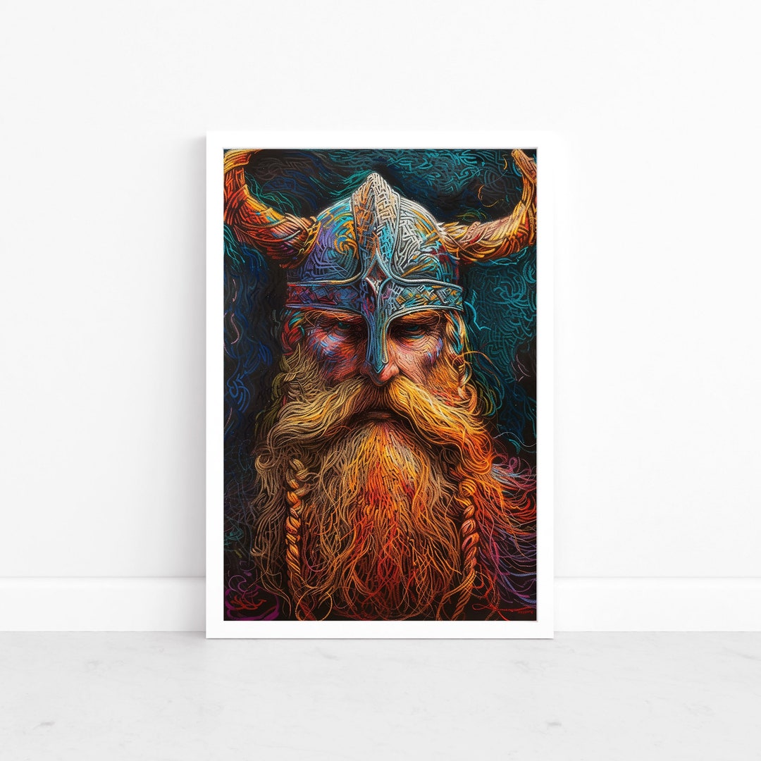 Viking Art Print | Rustic Norse Warrior Portrait | Nordic Home Decor ...