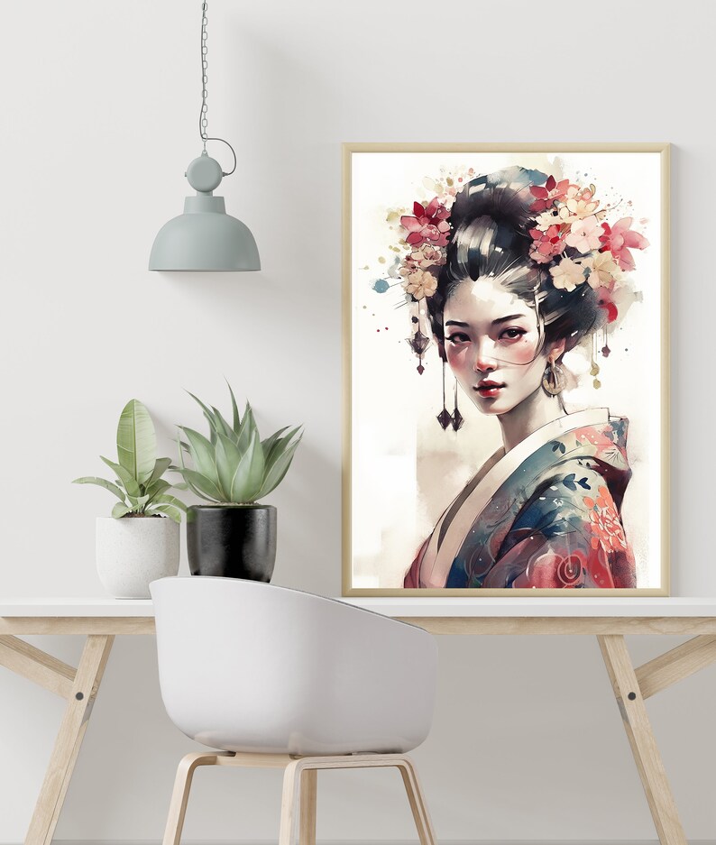 Japanese Geisha Wall Art | Stunning Watercolor Geisha Decor | Geisha ...