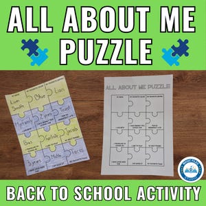 All About Me Puzzle Worksheet, Back to School, First Day of School, Get to Know Me, All About Me Craft, Kids Printable Activity