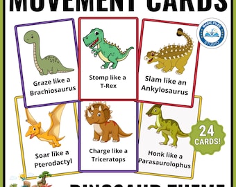 Dinosaur Movement Cards, Kids Action Cards Printable, Circle Time, Brain Break Transitions, Gross Motor, Preschool, Toddler Activity