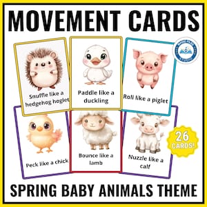 Schede di movimento per cuccioli di primavera, schede di azione per bambini stampabili, Circle Time, transizioni di pausa cerebrale, motricità globale, scuola materna, attività