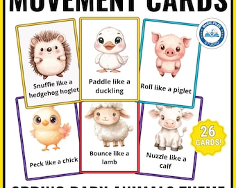 Spring Baby Animals Movement Cards, Kids Action Cards Printable, Circle Time, Brain Break Transitions, Gross Motor, Preschool, Activity