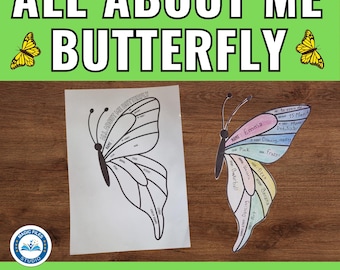 All About Me Butterfly Themed, Kids Educational Activity, Get To Know Me, First Day of School Printable, Back To School Bulletin Board