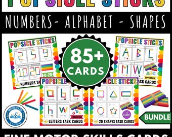 Popsicle Sticks Activity Cards | Building Alphabet, Numbers, Shapes | Fine Motor Skills Activity
