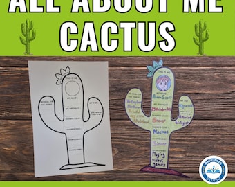 All About Me Cactus, All About Me, Back to School, First Day of School, Get to Know Me, All About Me Worksheet, Kids Printable Activity