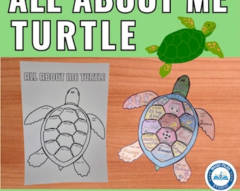All About Me Printable, Kids Educational Activity, Get to know me, Meet the New Class Display Printable, School End of Year, Turtle Themed
