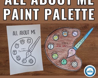 All About Me Paint Palette Art, Back to School, First Day of School, Get to Know Me, All About Me Worksheet, Kids Printable Activity
