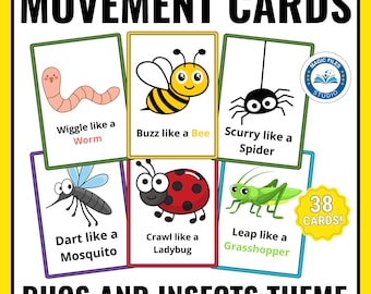 Bugs and Insects Movement Cards, Kids Action Cards Printable, Circle Time, Brain Break Transitions, Gross Motor, Preschool, Spring Activity