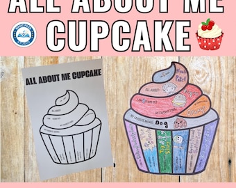 Banner "Tutto su di me" Primo giorno di scuola Stampabile Attività di ritorno a scuola "Tutto su di me" Cupcake da esporre in classe "Tutto su di me" Stampabile