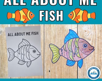 All About Me Printable, First Day of School Activity, Back To School Bulletin Board, Homeschool Worksheet, Favorite Things List, Fish Themed
