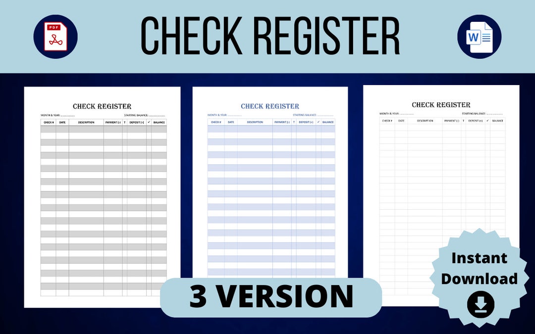 Two Register Check Out Printable Check Register, Track Income and Expenses, Checkbook ...