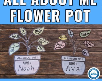 All About Me Printable Activity Coloring Page, All About Me Back To School, Get To Know Me Classroom Homeschool Worksheet, Plant Pot Flowers