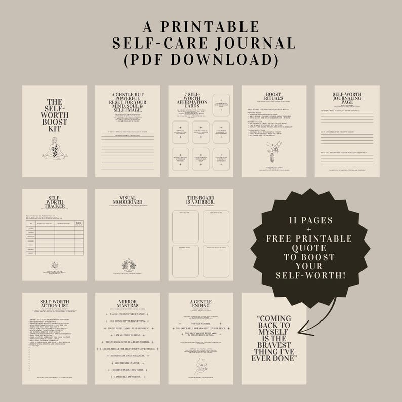 Self-worth Boost Kit, Printable Self-care Journal, Confidence ...