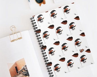 Bold Abstract Face Spiral Notebook: Red Lips Design