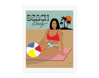 Body Positive Art Print: Curvy Woman Illustration, Summer Vibes Decor