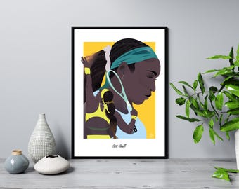 Coco Gauff Tennis Art Print: Bold Colors, Inspiring Athlete