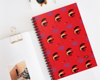 Abstract Face Spiral Notebook: Red Lips Design - Black Woman Gift
