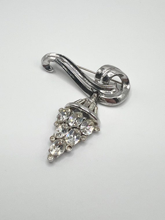 Vintage Rhinestone and Silver Tone Dangle Brooch - image 2