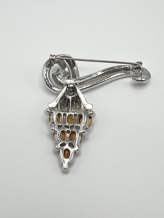 Vintage Rhinestone and Silver Tone Dangle Brooch - image 5