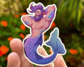Merman Sticker - Featuring Lysander - Glossy or Holographic Finishes - Durable & Water-Resistant Vinyl - Multiple Size Options