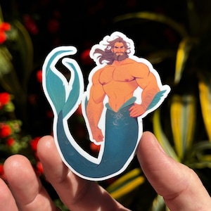 Merman Sticker Featuring Nereus - Glossy or Holographic Finishes - Durable & Water-Resistant Vinyl - Multiple Size Options