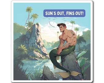 Funny Merman Magnet: Sun&#39;s Out, Fin&#39;s Out - Whimsical Humor