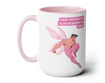 Fairy Boy Coffee Mug: 'Queen of the Forest' - 15 oz Two-Tone Ceramic Cup
