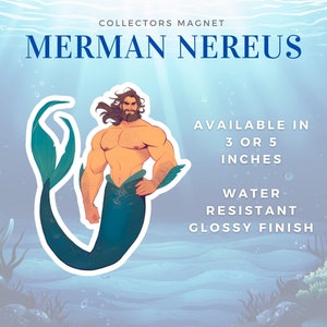 Merman Magnet Featuring Nereus, Cruise Ship Door Magnet, Mermaid Office Decor, Fantasy Collector Gift