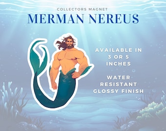 Merman Magnet Featuring Nereus, Cruise Ship Door Magnet, Mermaid Office Decor, Fantasy Collector Gift