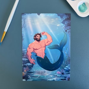 Merman Wall Art Print Featuring Caspian | Mermaid 5x7 Print | Home Decor | Premium Luster Photo Paper | Merman Gift