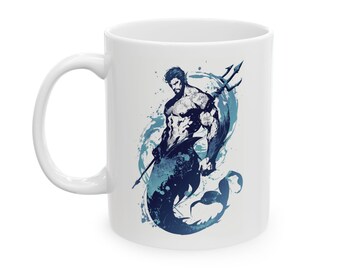 Merman Mug: Trident Ocean Art Coffee Cup - Beach Lover Gift