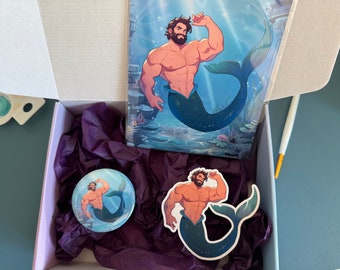 Mystical Merman Collection: Art Print, Button & Sticker Set