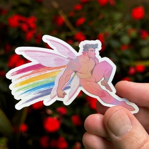 Pride Sticker Featuring Fairy Boy Rafferty - Glossy or Holographic Finishes - Durable & Water-Resistant Vinyl - Multiple Size Options