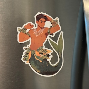 Merman Magnet Featuring Jin-Ho, Cruise Ship Door Magnet, Mermaid Office Decor, Fantasy Collector Gift