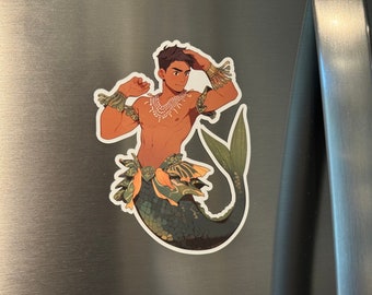 Merman Magnet Featuring Jin-Ho, Cruise Ship Door Magnet, Mermaid Office Decor, Fantasy Collector Gift